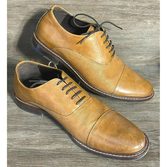 Enzo Feldini Cognac Brown Leather Casual Dress Shoes Men Size 9.5 EUC 055113 main image 4